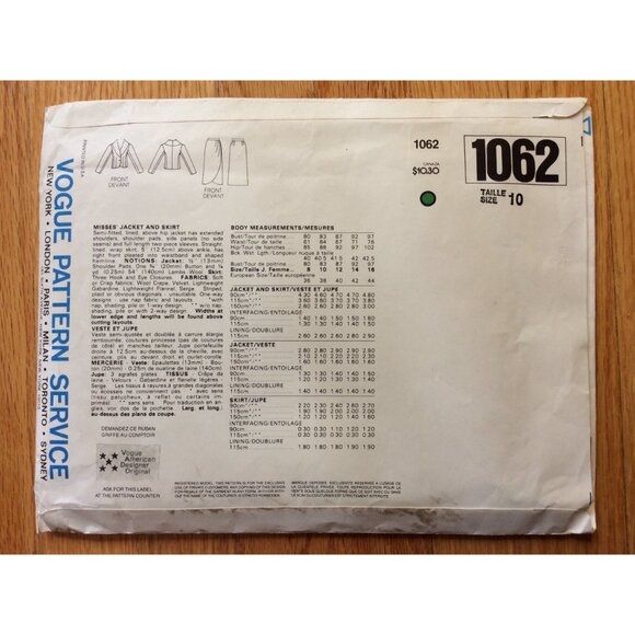 Misses Jacket and Skirt Pattern Calvin Klein Vogue American Designer 1062 UNCUT - Picture 3 of 5